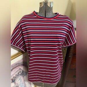 Vintage 70’s Striped Shirt Size Large Short Sleeve Red, White & Blue NO Tags